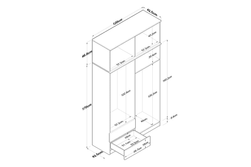 Caturai Garderob 120 cm - Valnöt/Vit - Garderob & garderobssystem - Klädskåp & fristående garderob