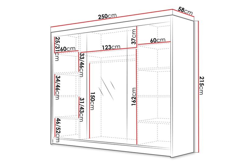 Cinerea Garderob med Spegel 250x215 cm - Svart/Vit - Förvaring - Klädförvaring - Garderob & garderobssystem