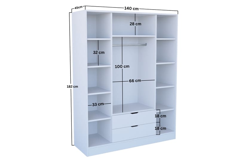 Durusu Garderob 140x182 cm - Mattvit - Förvaring - Klädförvaring - Garderob & garderobssystem