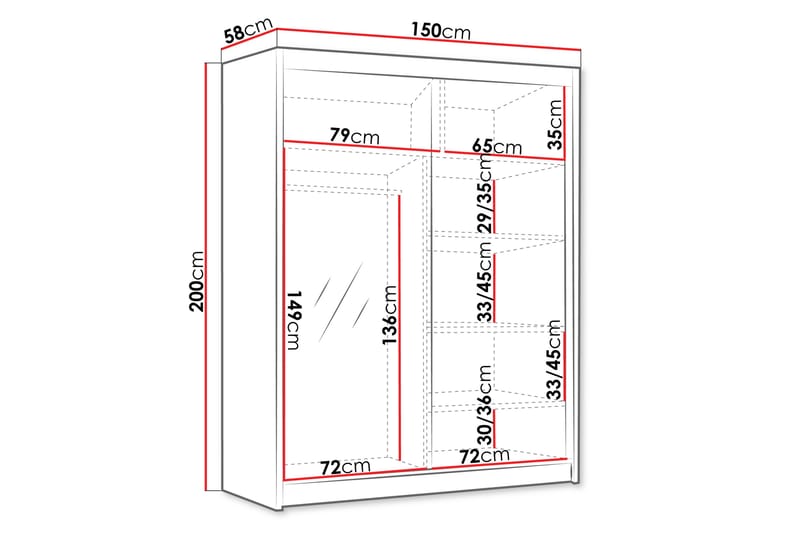 Emet Garderob med Spegel 150x200 cm - Beige - Förvaring - Klädförvaring - Garderob & garderobssystem