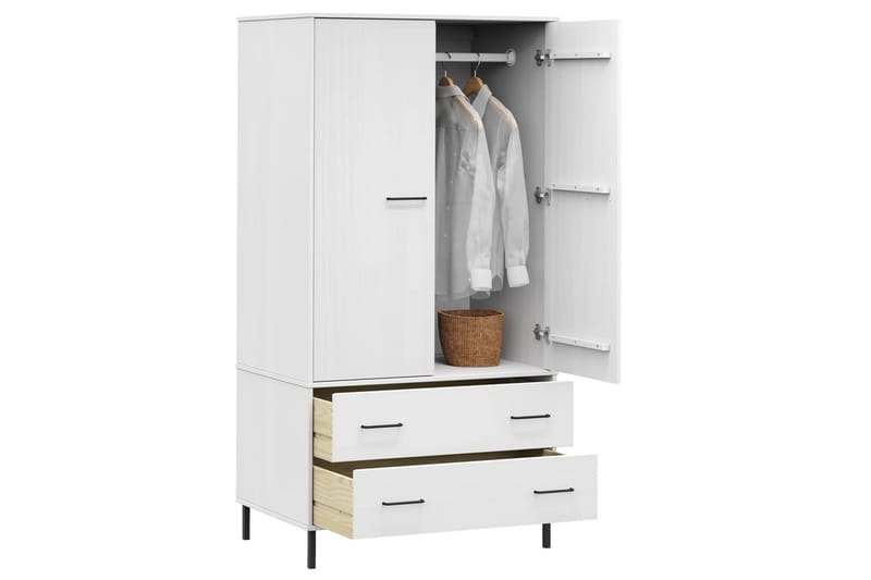 beBasic Klädskåp med metallben OSLO vit 90x55x172,5 cm massivt trä - White - Klädskåp & fristående garderob