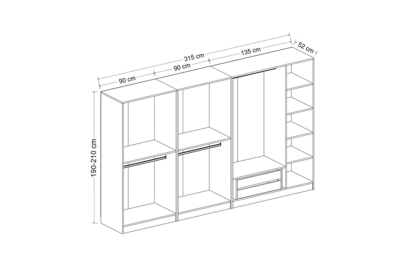 Fruitland Garderob 315 cm - Grå/Brun - Garderob & garderobssystem - Klädskåp & fristående garderob