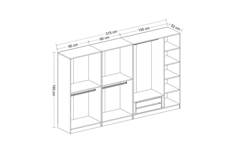 Fruitland Garderob 315 cm - Vit/Brun - Garderob & garderobssystem - Klädskåp & fristående garderob