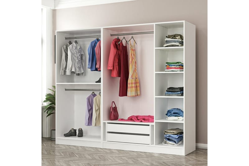 Fruitland Garderob med Spegel - Grå/Vit - Garderob & garderobssystem - Klädskåp & fristående garderob