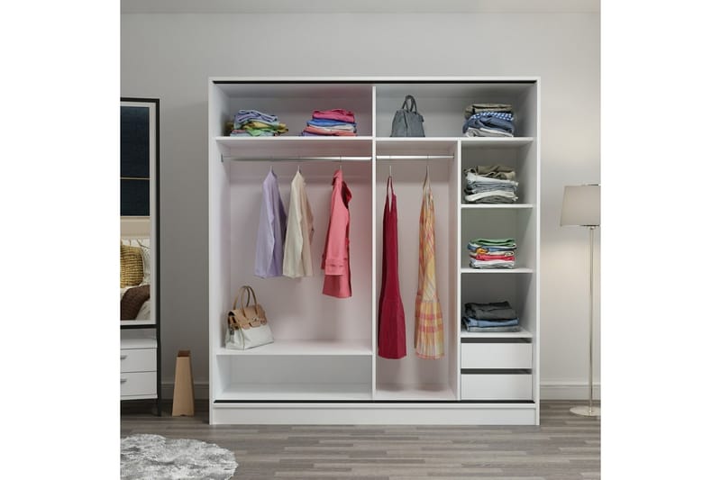 Fruitland Garderob med Spegel - Vit - Garderob & garderobssystem - Klädskåp & fristående garderob