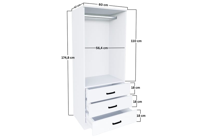 Haaken Garderob 60x174,8 cm - Mattvit - Förvaring - Klädförvaring - Garderob & garderobssystem