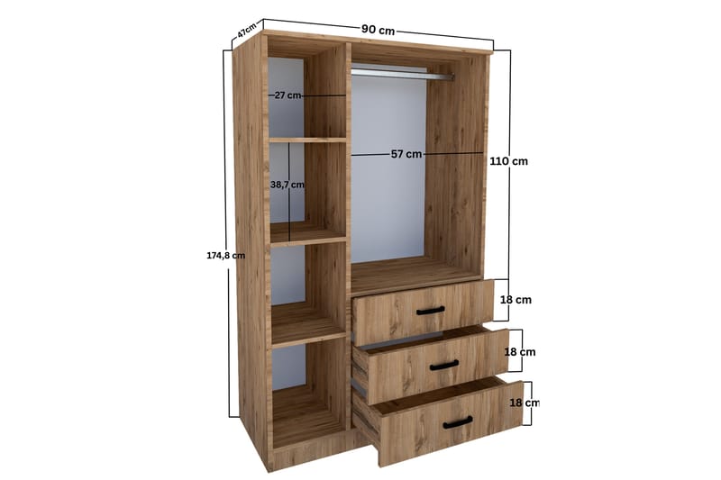 Haaken Garderob 90x174,8 cm - Brun - Förvaring - Klädförvaring - Garderob & garderobssystem