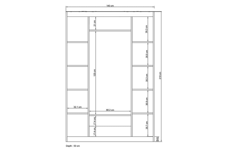 Hananiah Garderob med Spegel 140x210 cm - Vit - Förvaring - Klädförvaring - Garderob & garderobssystem