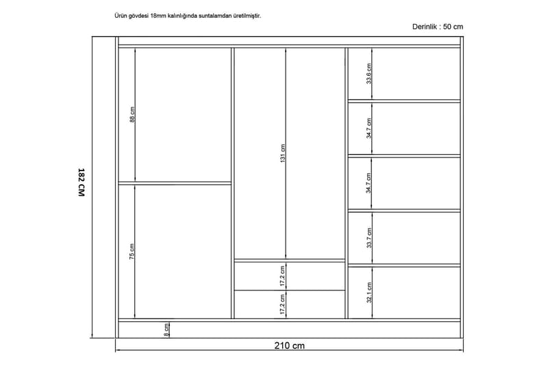 Hananiah Garderob med Spegel 210x182 cm - Vit - Förvaring - Klädförvaring - Garderob & garderobssystem