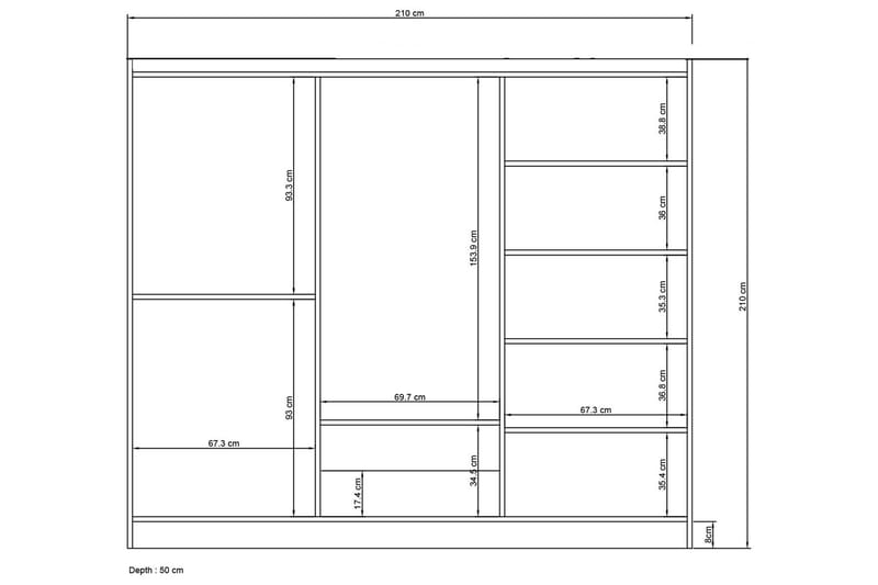 Hananiah Garderob med Spegel 210x210 cm - Vit - Förvaring - Klädförvaring - Garderob & garderobssystem