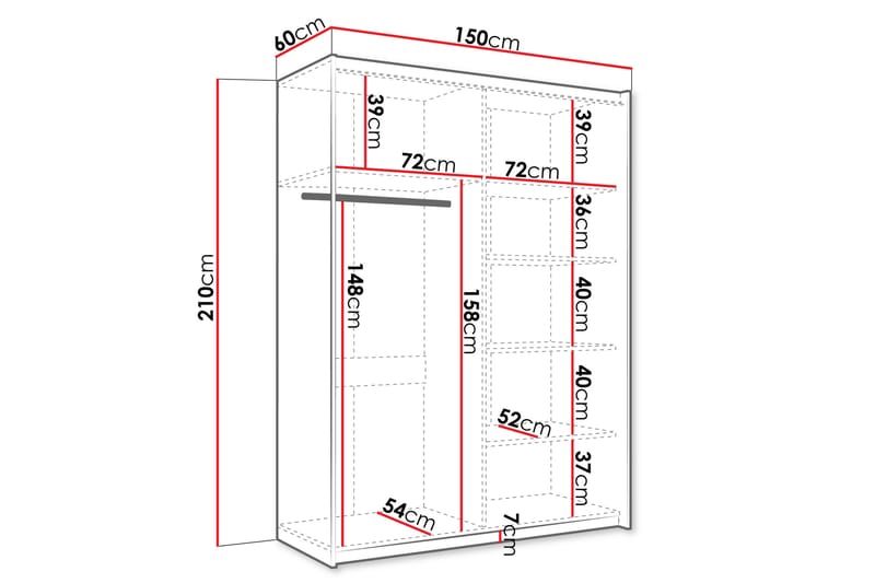 Haparanda Garderob med Spegel 150 cm - Vit - Förvaring - Klädförvaring - Garderob & garderobssystem