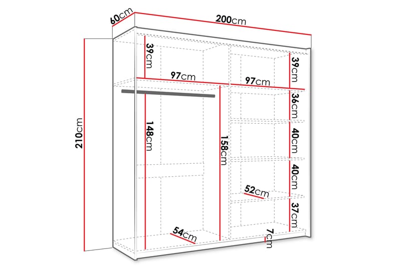 Haparanda Garderob med Spegel 200 cm - Vit - Förvaring - Klädförvaring - Garderob & garderobssystem