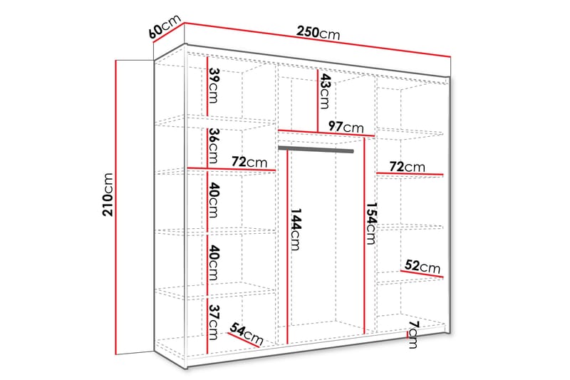 Haparanda Garderob med Spegel 250 cm - Vit - Förvaring - Klädförvaring - Garderob & garderobssystem