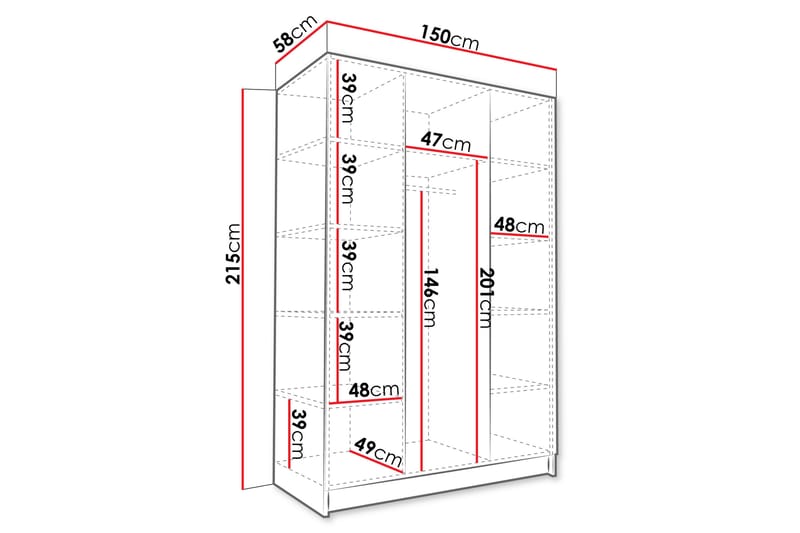 Herrljunga Garderob med Spegel 150 cm - Kashmir/Svart - Förvaring - Klädförvaring - Garderob & garderobssystem