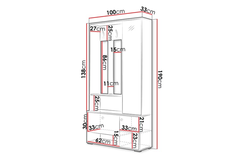 Huddinge Garderob med Spegel 100 cm - Ek - Förvaring - Klädförvaring - Garderob & garderobssystem