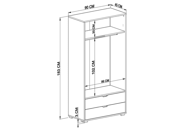 Hurst Garderob 90x183 cm - Ljusbrun/Vit - Förvaring - Klädförvaring - Garderob & garderobssystem