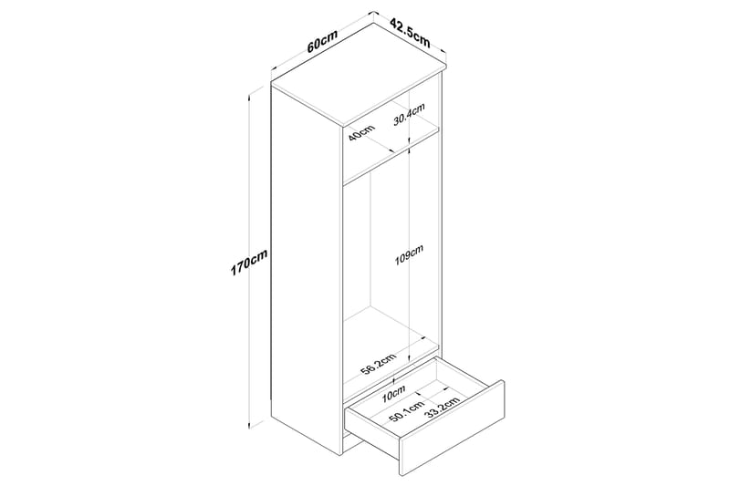 Jainaf Garderob 60x170 cm Vit/Brun - Hanah Home - Garderob & garderobssystem - Klädskåp & fristående garderob
