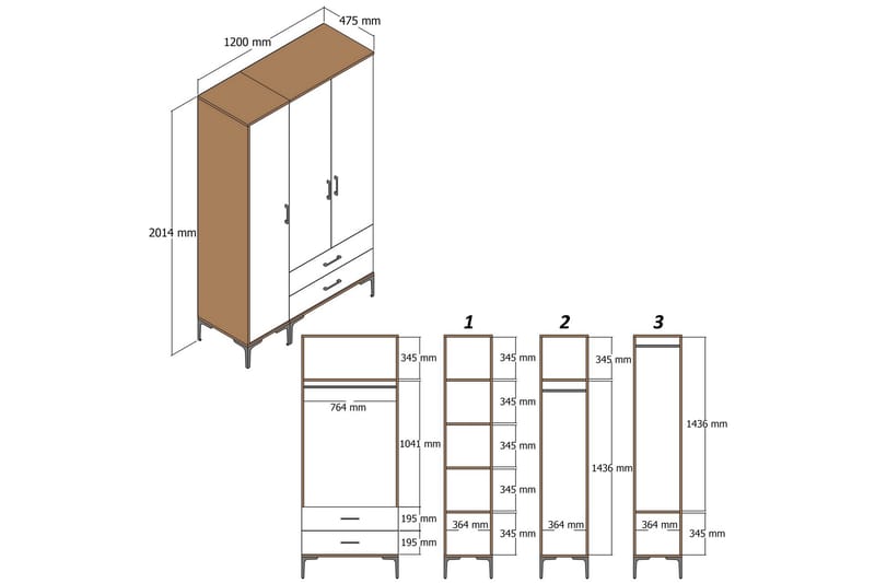 Kumsal Garderob 120 cm - Antracit - Garderob & garderobssystem - Klädskåp & fristående garderob