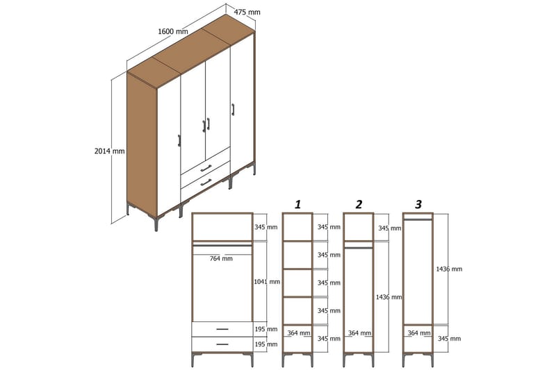 Kumsal Garderob 160 cm - Antracit - Garderob & garderobssystem - Klädskåp & fristående garderob