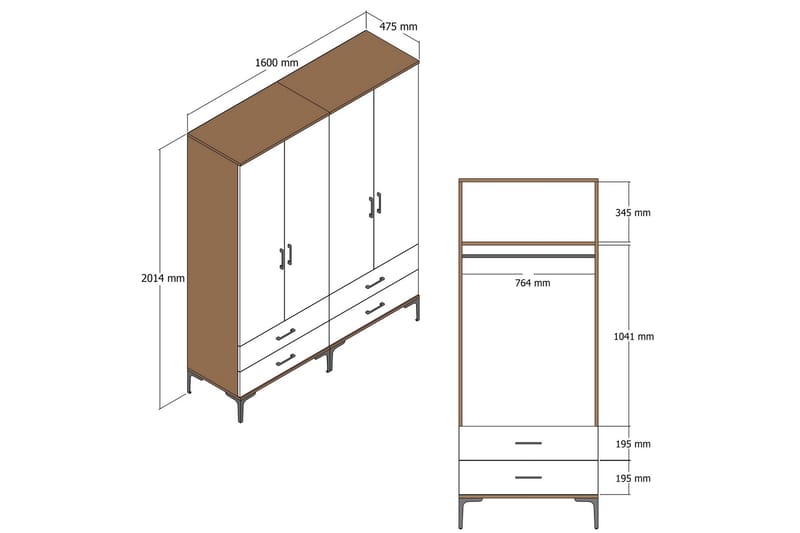 Kumsal Garderob 160 cm - Antracit - Garderob & garderobssystem - Klädskåp & fristående garderob