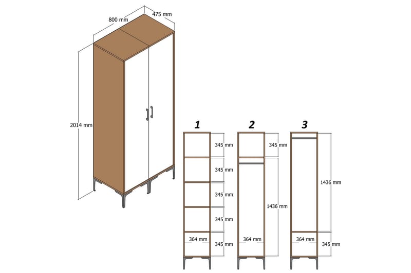 Kumsal Garderob 80 cm - Antracit - Förvaring - Klädförvaring - Garderob & garderobssystem