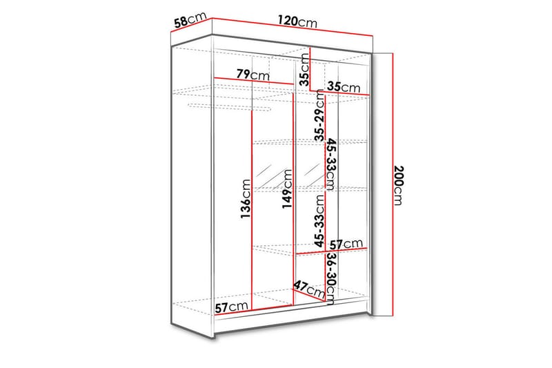 Liverpool Garderob med Spegel 120x200 cm - Brun/Vit - Förvaring - Klädförvaring - Garderob & garderobssystem