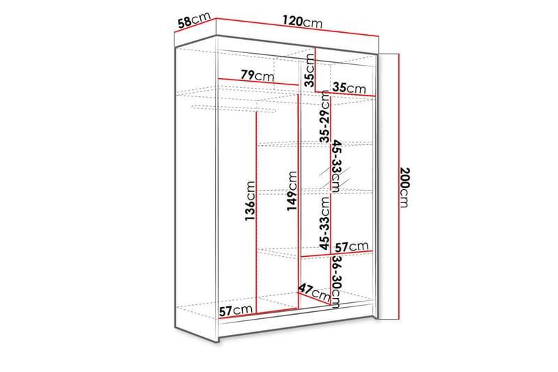 Liverpool Garderob med Spegel 120x200 cm - Brun/Vit - Förvaring - Klädförvaring - Garderob & garderobssystem