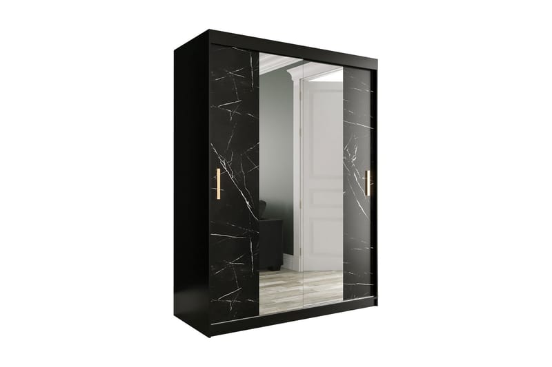 Marmuria Garderob med Speglar Kant 150 cm Marmormönster - Svart - Garderob & garderobssystem - Barngarderob - Klädskåp & fristående garderob