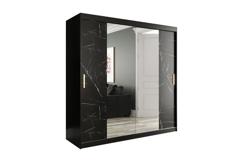 Marmuria Garderob med Speglar Kant 200 cm Marmormönster - Svart - Garderob & garderobssystem - Spegelmöbler - Barngarderob - Klädskåp & fristående garderob