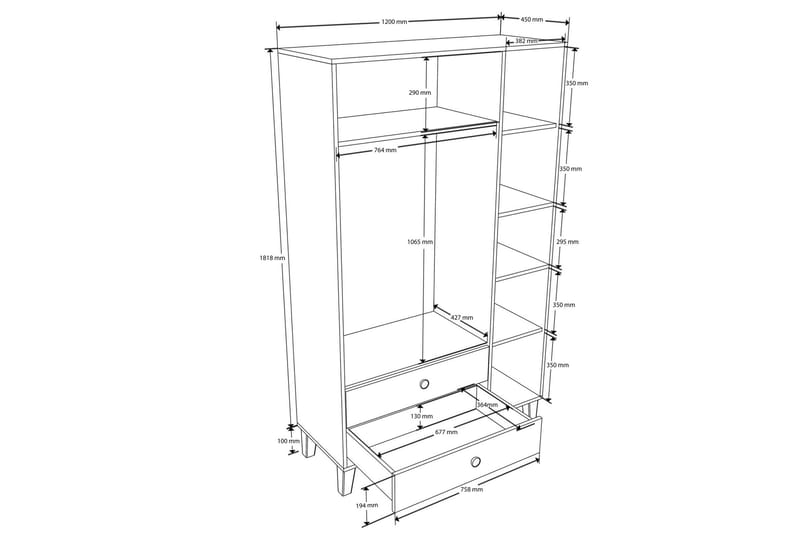 Mojon Garderob 120x191,8 cm - Ek/Vit - Förvaring - Klädförvaring - Garderob & garderobssystem