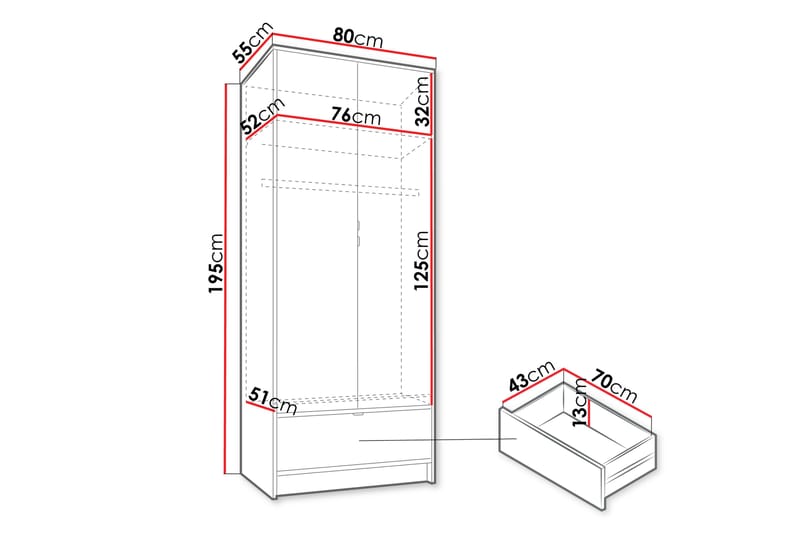 Munkedal Garderob 80 cm - Vit - Förvaring - Klädförvaring - Garderob & garderobssystem