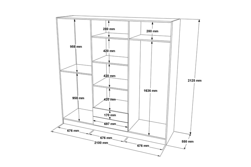 Nagisa Garderob 210 cm - Valnöt - Garderob & garderobssystem - Klädskåp & fristående garderob