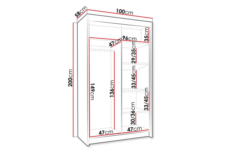 Narbonne Garderob 100x200 cm - Svart - Förvaring - Klädförvaring - Garderob & garderobssystem