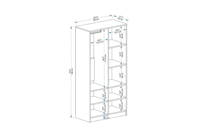 Newra Garderob 90x180 cm - Ljusbrun/Vit - Förvaring - Klädförvaring - Garderob & garderobssystem