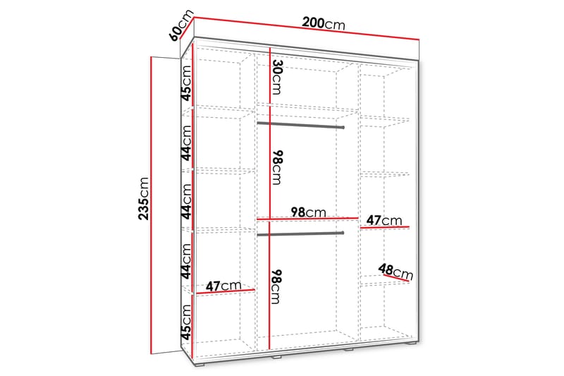 Norrebon Garderob med Spegel 200x235 cm - Beige - Förvaring - Klädförvaring - Garderob & garderobssystem