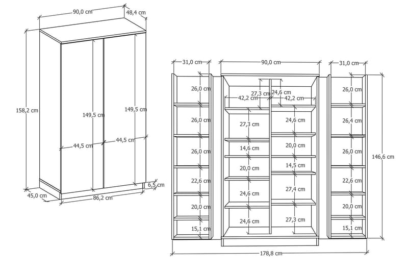 Paose Garderob 90x158,2 cm - Antracit - Förvaring - Klädförvaring - Garderob & garderobssystem