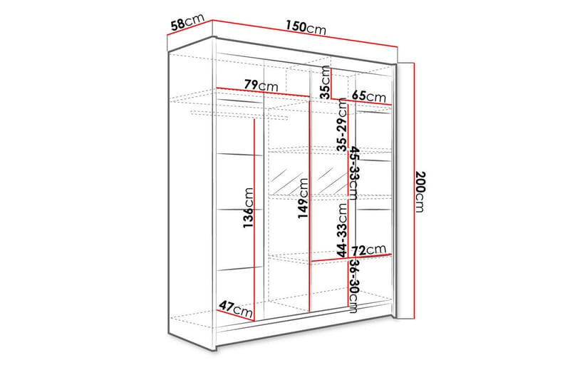 Pickering Garderob med Spegel 150x200 cm - Brun/Vit - Förvaring - Klädförvaring - Garderob & garderobssystem