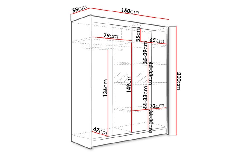 Pickering Garderob med Spegel 150x200 cm - Brun/Vit - Förvaring - Klädförvaring - Garderob & garderobssystem