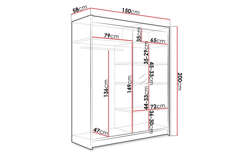 Pickering Garderob med Spegel 150x200 cm - Svart - Förvaring - Klädförvaring - Garderob & garderobssystem