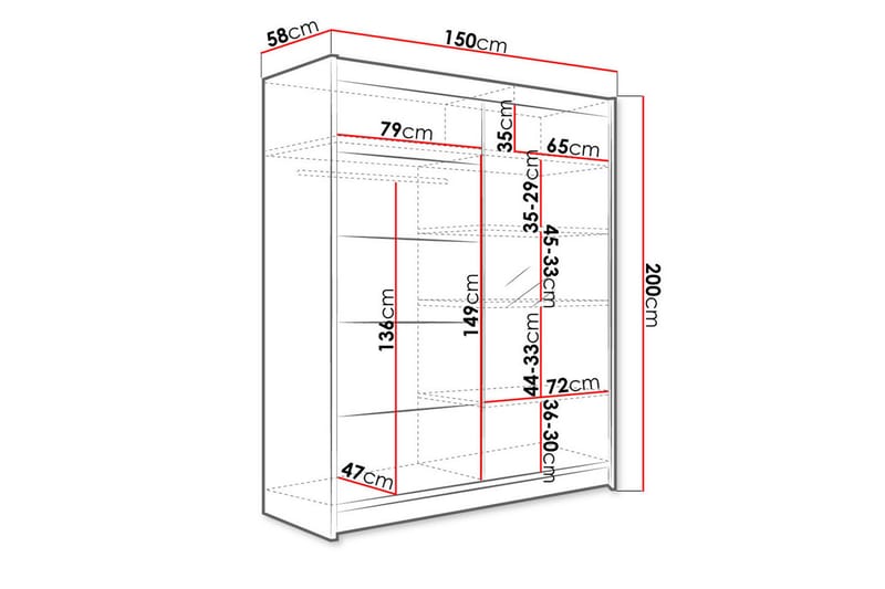 Pickering Garderob med Spegel 150x200 cm - Svart/Vit - Förvaring - Klädförvaring - Garderob & garderobssystem