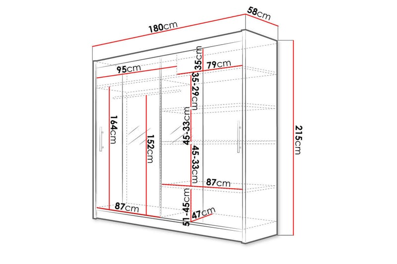 Prag Garderob 180x57x215 cm - Vit - Förvaring - Klädförvaring - Garderob & garderobssystem