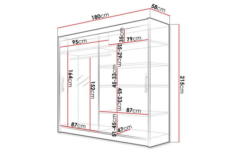 Prag Garderob med Spegel 180x215 cm - Vit - Förvaring - Klädförvaring - Garderob & garderobssystem