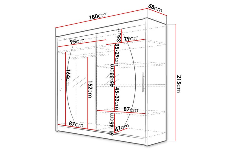 Prag Garderob med Spegel 180x215 cm - Vit - Förvaring - Klädförvaring - Garderob & garderobssystem