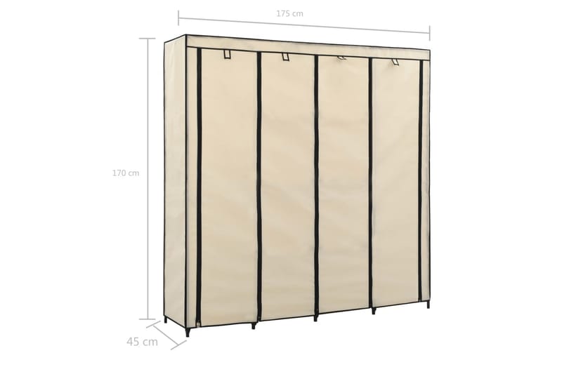 Garderob med 4 fack gräddvit 175x45x170 cm - Vit - Förvaring - Klädförvaring - Garderob & garderobssystem - Resegarderob