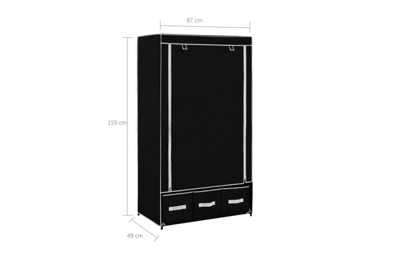 Garderob svart 87x49x159 cm tyg - Svart - Resegarderob