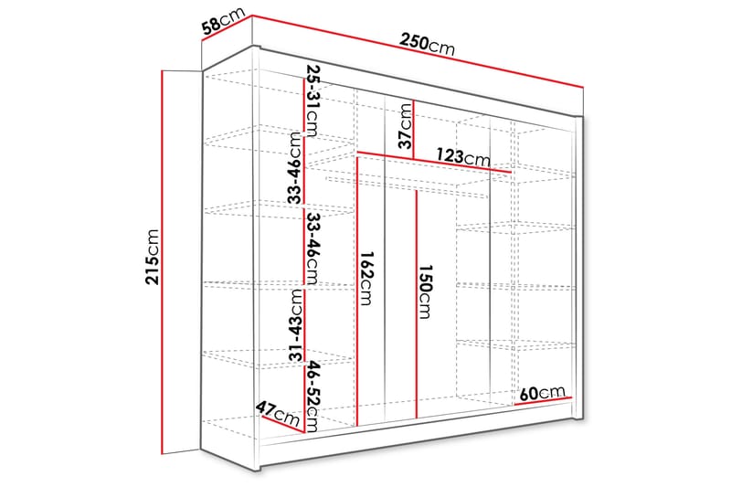 Sia Garderob med Spegel 250x215 cm - Svart - Förvaring - Klädförvaring - Garderob & garderobssystem