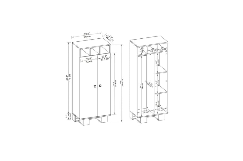 Sneker Garderob 75x173 cm - Brun/Beige - Förvaring - Klädförvaring - Garderob & garderobssystem