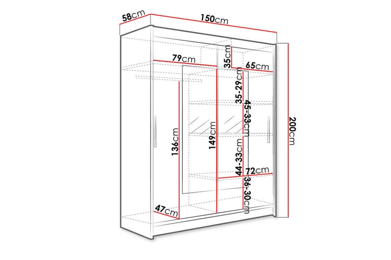 Westa Garderob 150x58x200 cm - Vit - Garderob & garderobssystem - Klädskåp & fristående garderob