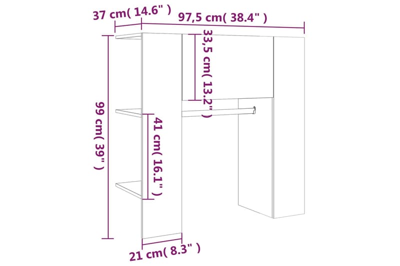 beBasic Hallskåp brun ek 97,5x37x99 cm konstruerat trä - Brown - Klädställning - Vädringsställ - Klädhängare