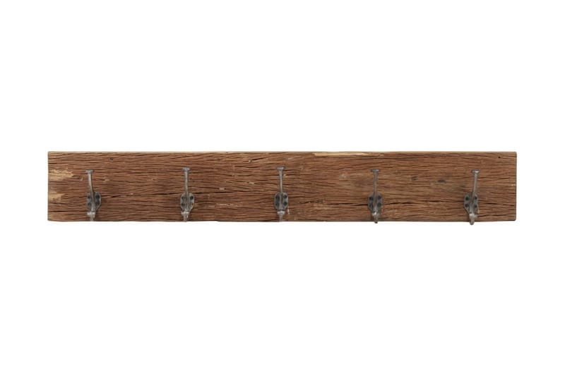 Kroklist med 5 krokar 100x2,5x15 cm massivt återvunnet trä - Brun - Klädhängare vägg - Klädhängare - Kroklist & Klädkrokar